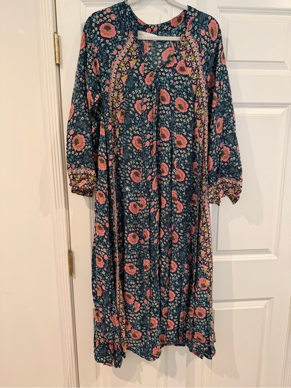 Natalie Martin Floral Midi Dress in Teal with Pink Blooms